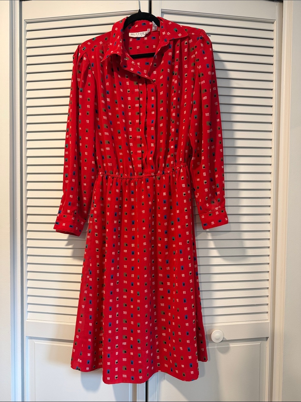 Mc Chaus Vintage Red Long-Sleeve Printed Shirtwaist Dress size 12